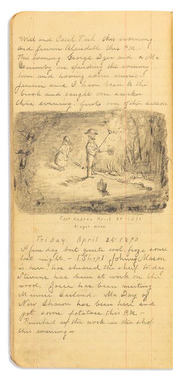 (MAINE.) William H. Harris. Charmingly illustrated diary of a young man in rural Maine.